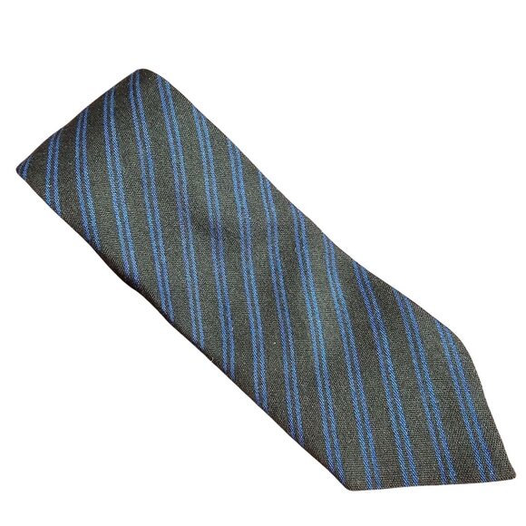 Ermenegildo Zegna Brown & Blue Striped Silk-Cashmere Tie Made In Italy Designer - Picture 1 of 7